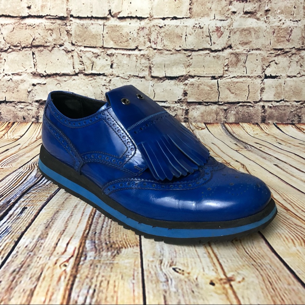 Men’s Electric Blue Prada Runway Fringe Oxford 10